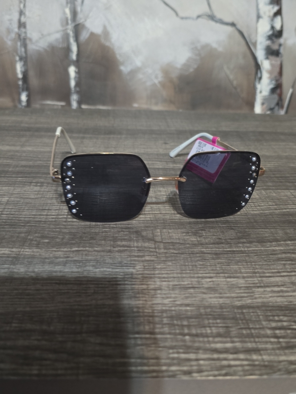 Betsey Johnson Gold Frame Black Lens Sunglasses with Rhinestones